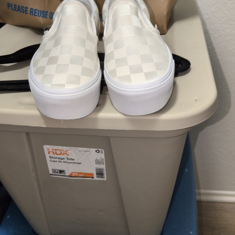 Unisex Slip-On Checkerboard Sneakers in Cream and White - Picture 2 of 2